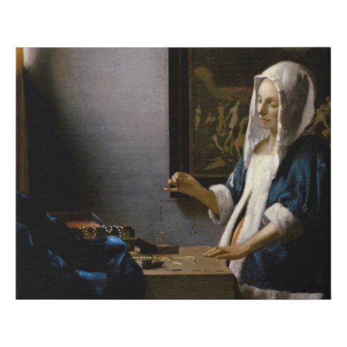 Johannes Vermeer _ Woman Holding a Balance Faux Canvas Print