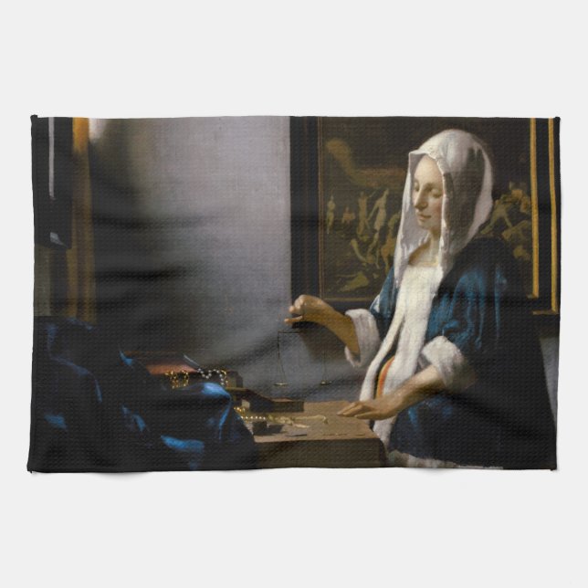 Johannes Vermeer - Woman Holding a Balance Kitchen Towel (Horizontal)
