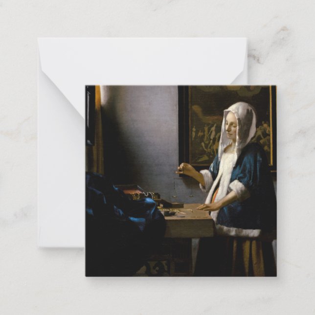 Johannes Vermeer - Woman Holding a Balance Note Card (Front)