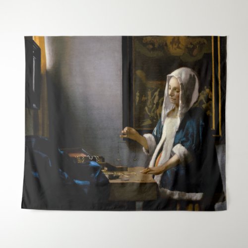 Johannes Vermeer _ Woman Holding a Balance Tapestry