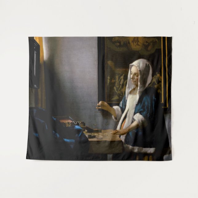 Johannes Vermeer - Woman Holding a Balance Tapestry (Front (Horizontal))