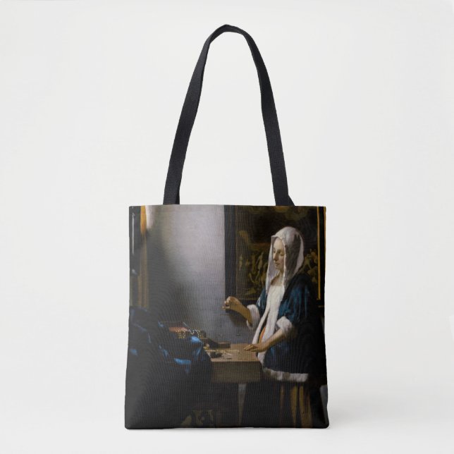 Johannes Vermeer - Woman Holding a Balance Tote Bag (Front)