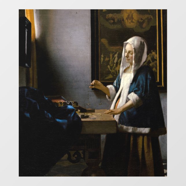 Johannes Vermeer - Woman Holding a Balance Wall Decal (Front)