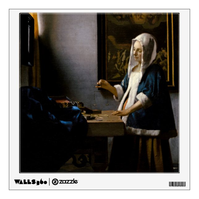 Johannes Vermeer - Woman Holding a Balance Wall Decal (Front)