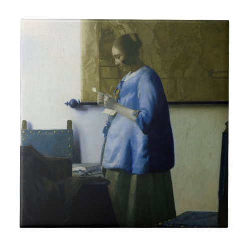 Johannes Vermeer _ Woman in Blue Reading a Letter Ceramic Tile