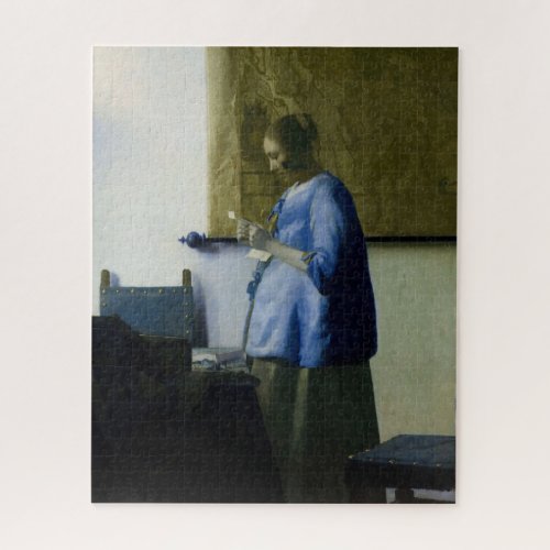 Johannes Vermeer _ Woman in Blue Reading a Letter Jigsaw Puzzle