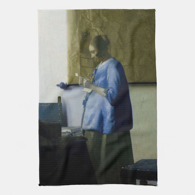 Johannes Vermeer - Woman in Blue Reading a Letter Kitchen Towel (Vertical)