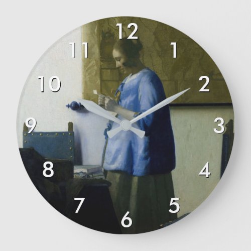 Johannes Vermeer _ Woman in Blue Reading a Letter Large Clock