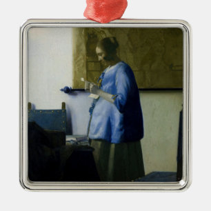 Johannes Vermeer - Woman in Blue Reading a Letter Metal Ornament
