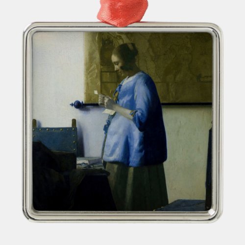 Johannes Vermeer _ Woman in Blue Reading a Letter Metal Ornament
