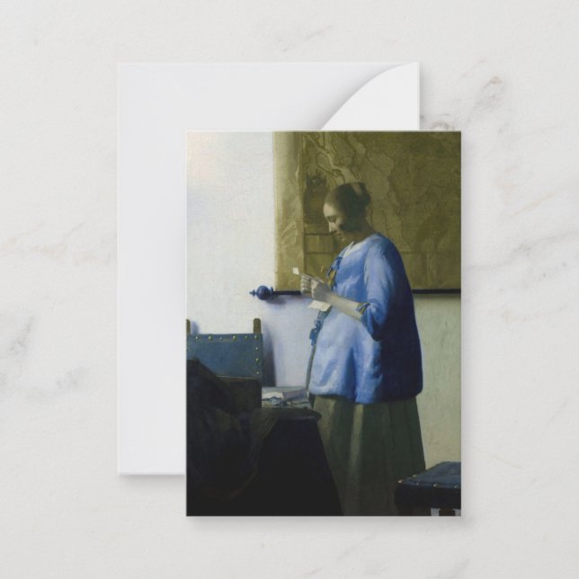 Johannes Vermeer - Woman in Blue Reading a Letter Note Card (Front)