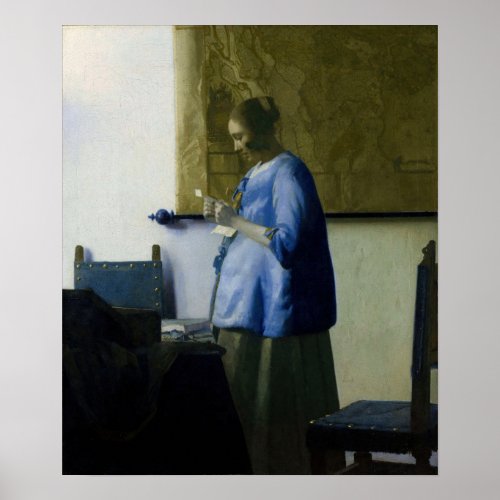 Johannes Vermeer _ Woman in Blue Reading a Letter Poster