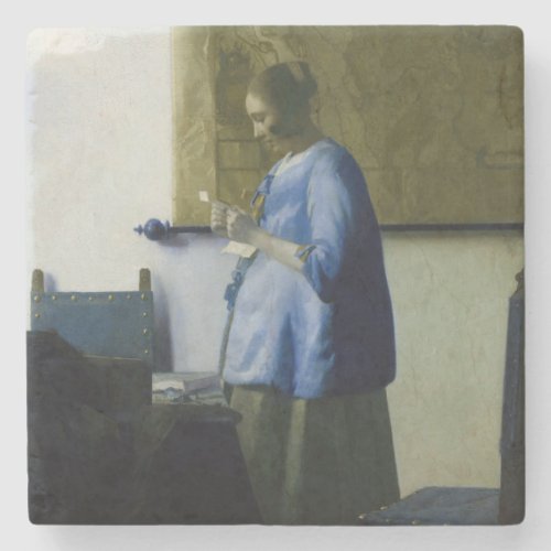 Johannes Vermeer _ Woman in Blue Reading a Letter Stone Coaster