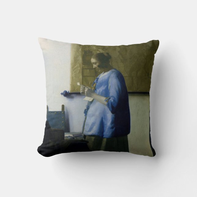 Johannes Vermeer - Woman in Blue Reading a Letter Throw Pillow (Front)
