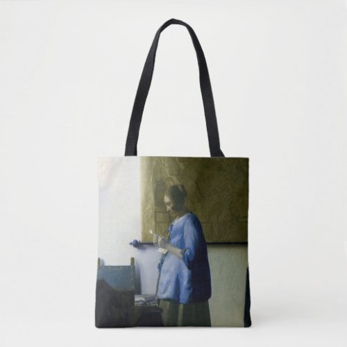 Johannes Vermeer _ Woman in Blue Reading a Letter Tote Bag