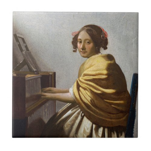 Johannes Vermeer _ Young Woman Seated at Virginal Ceramic Tile