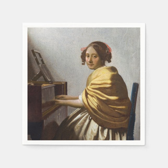Johannes Vermeer - Young Woman Seated at Virginal Napkins (Front)