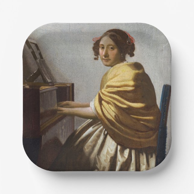 Johannes Vermeer - Young Woman Seated at Virginal Paper Plates (Front)