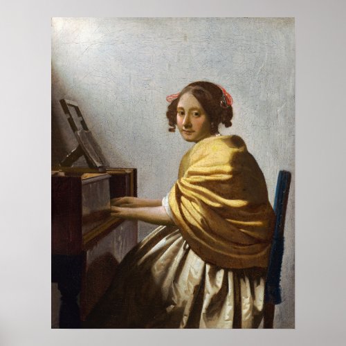 Johannes Vermeer _ Young Woman Seated at Virginal Poster