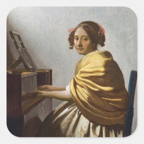 Johannes Vermeer _ Young Woman Seated at Virginal Square Sticker