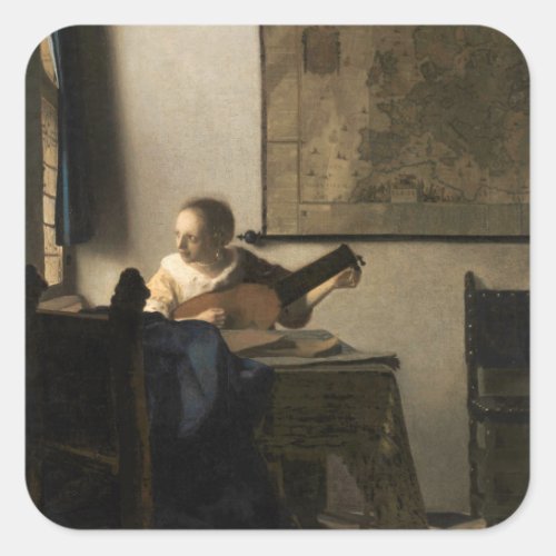 Johannes Vermeer _ Young Woman with a Lute Square Sticker