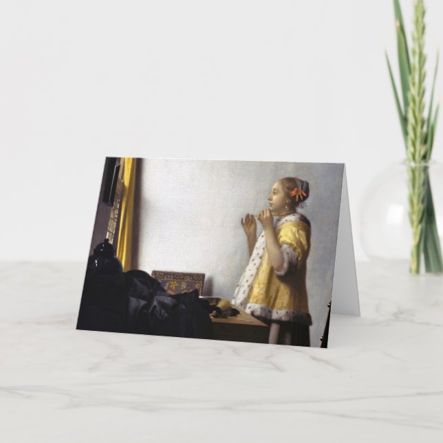 Johannes Vermeer - Young Woman with Pearl Necklace Card (Front)
