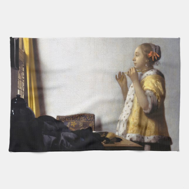 Johannes Vermeer - Young Woman with Pearl Necklace Kitchen Towel (Horizontal)