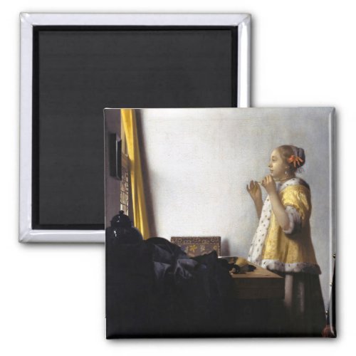 Johannes Vermeer _ Young Woman with Pearl Necklace Magnet
