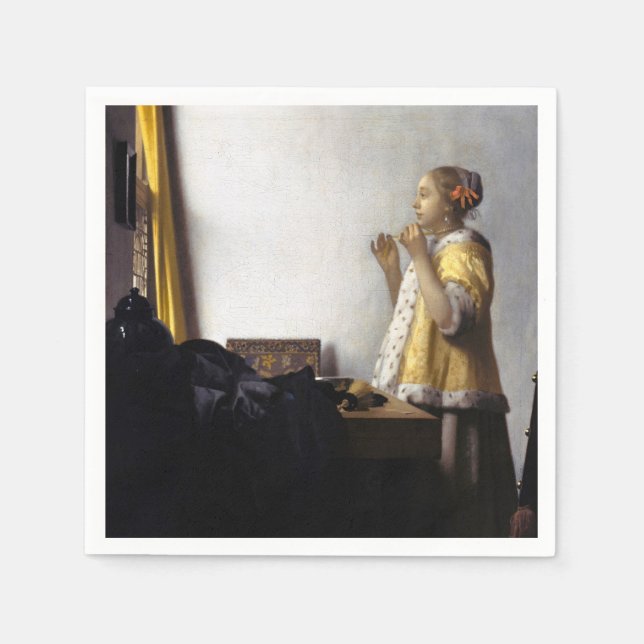 Johannes Vermeer - Young Woman with Pearl Necklace Napkins (Front)