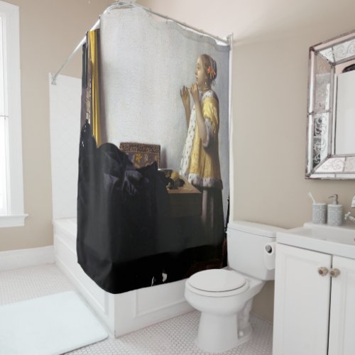 Johannes Vermeer _ Young Woman with Pearl Necklace Shower Curtain