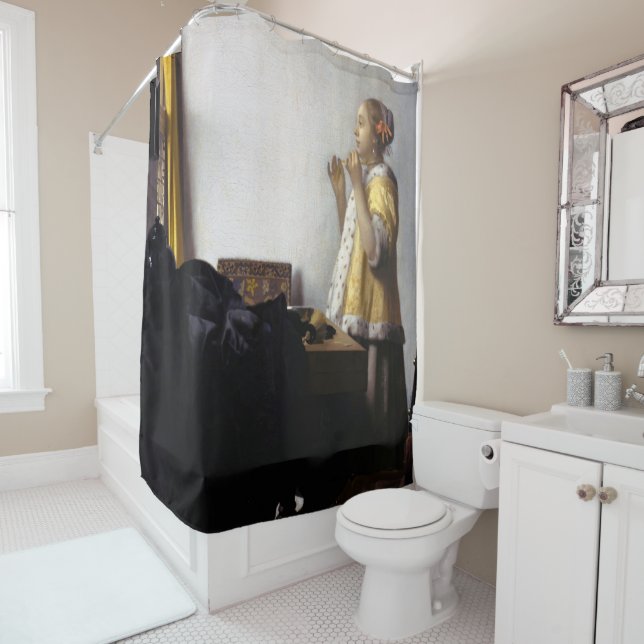 Johannes Vermeer - Young Woman with Pearl Necklace Shower Curtain (In Situ)