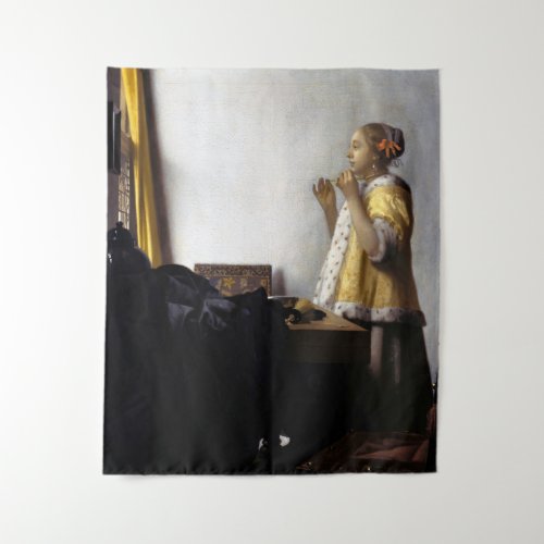 Johannes Vermeer _ Young Woman with Pearl Necklace Tapestry