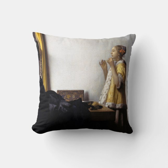 Johannes Vermeer - Young Woman with Pearl Necklace Throw Pillow (Front)