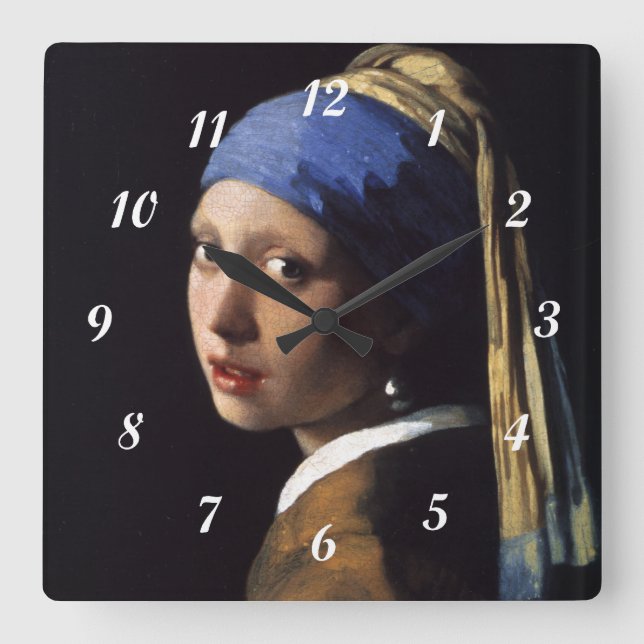 Johannes Vermeer's Girl with a Pearl Earring Square Wall Clock (Front)