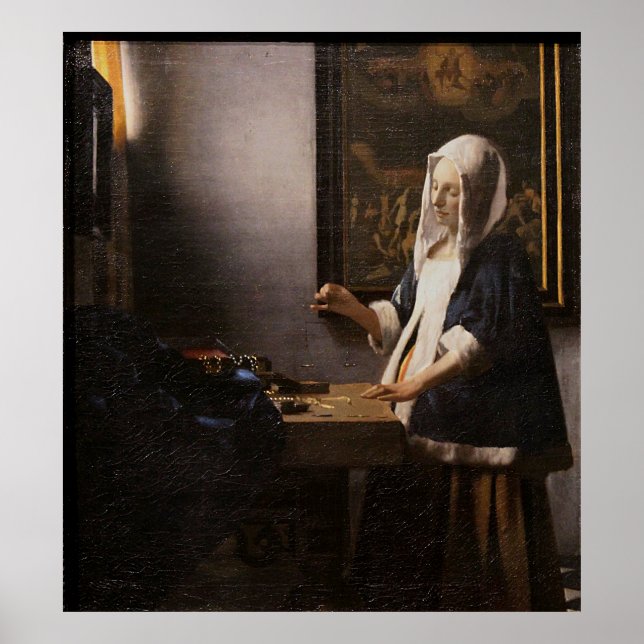 Johannes Vermeer's Woman Holding a Balance (1664) Poster (Front)
