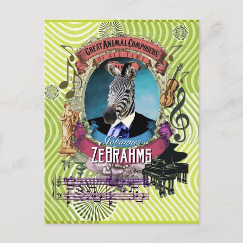 Johannes Zebrahms Zebra Animal Composer Brahms Postcard