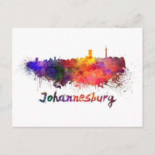 Johannesburg skyline in watercolor postcard