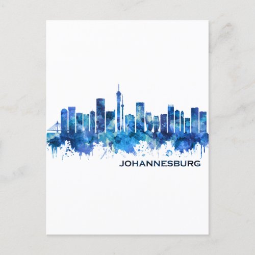 Johannesburg South Africa Skyline Blue Invitation Postcard