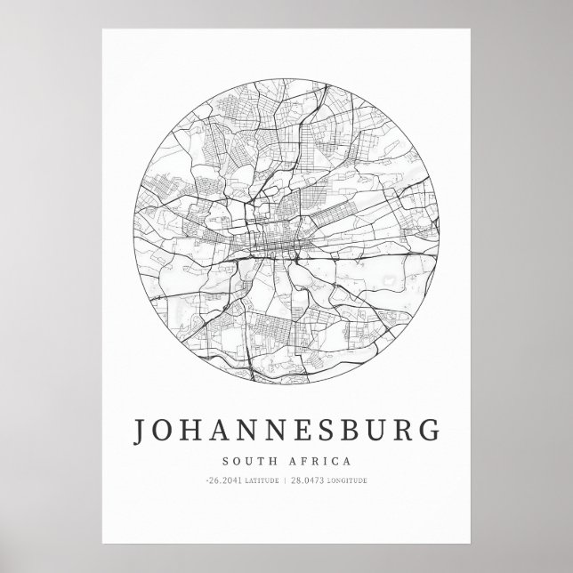 Johannesburg South Africa Street Layout Map Poster (Front)