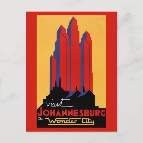 Johannesburg Vintage Travel Poster Restored Postcard