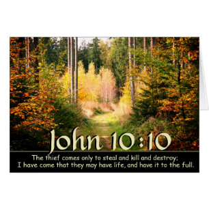 John 10 10 Bible Verse, Fall Forest Path.Card Cards