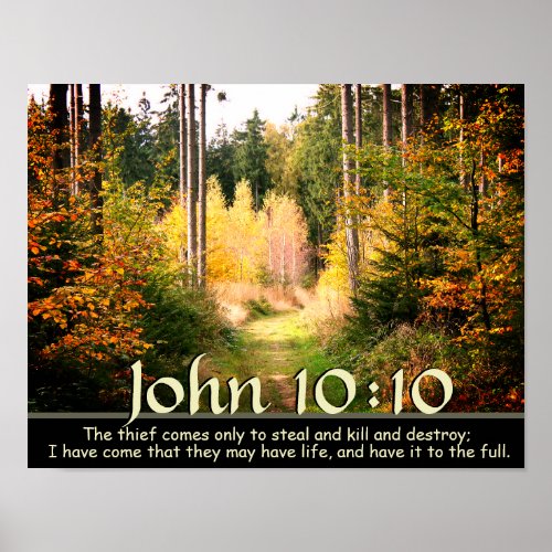 John 1010 Scripture Autumn Forest Path Poster