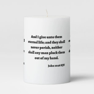 John 10:28 KJV Bible Verse Pillar Candle