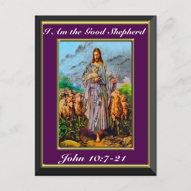 John 10:7-21 I Am the Good Shepherd Purple Frame Postcard (Front)
