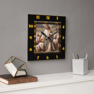 John 10:7 Shepherd Field Artwork Square Wall Clock
