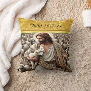 John 10:7 Shepherd Field Artwork Throw Pillow