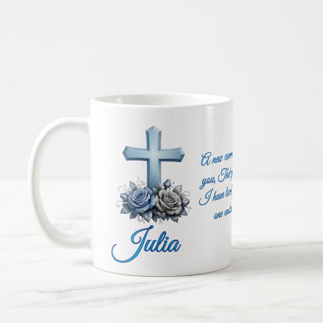 John 13:34 Personalized Rose Coffee Mug (Left)