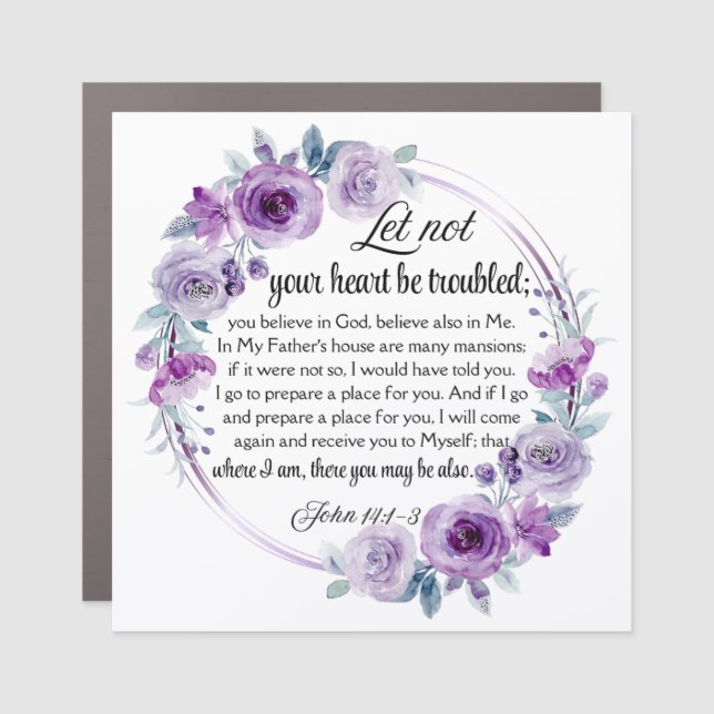 John 14:1-3 Bible Verse Purple Floral Car Magnet (Front)