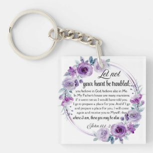 John 14:1-3 Bible Verse Purple Floral Keychain