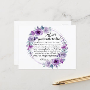 John 14:1-3 Bible Verse Purple Floral Postcard